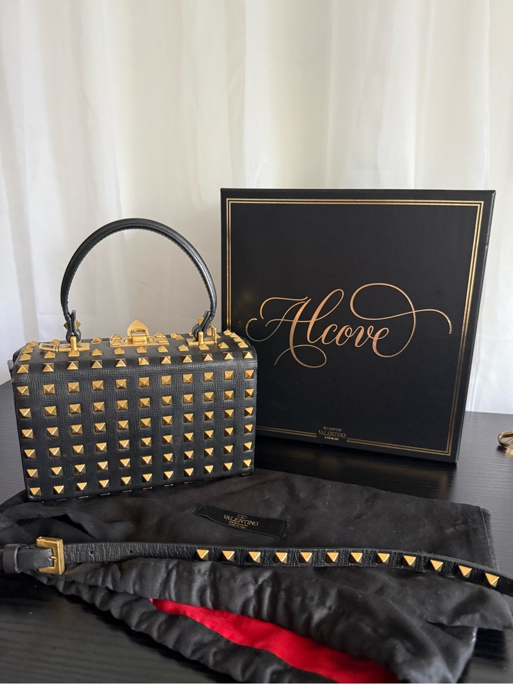 Valentino Garavani Black Box Bag with Gold Pyramid Studs